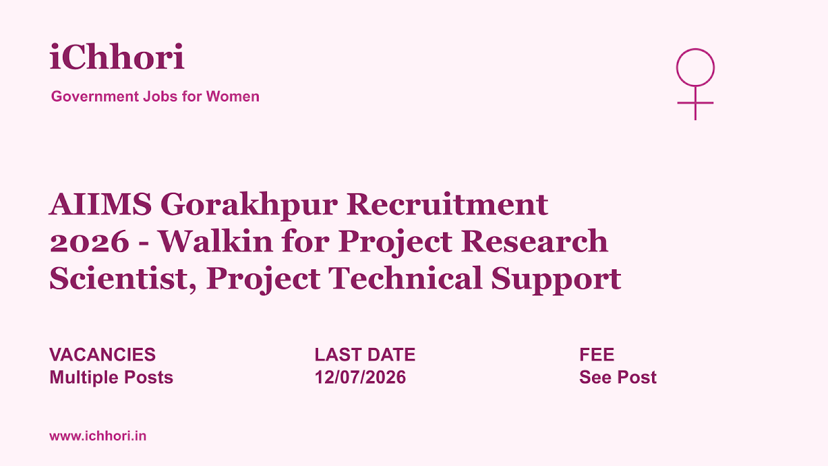 AIIMS Gorakhpur Recruitment 2026 - Walkin for Project Research Scientist, Project Technical Support - iChhori