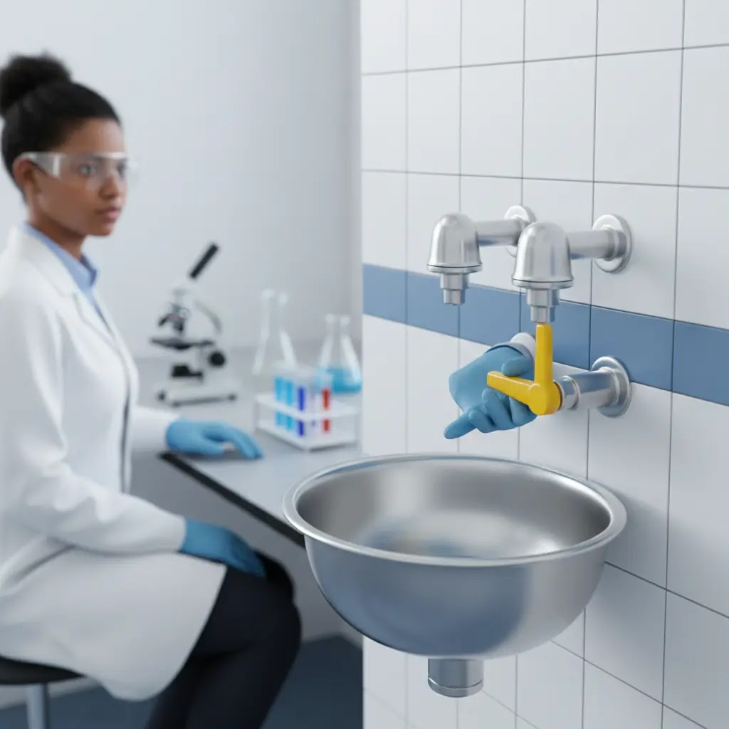 Rekomendasi alat pencuci mata eyewash untuk laboratorium sekolah.