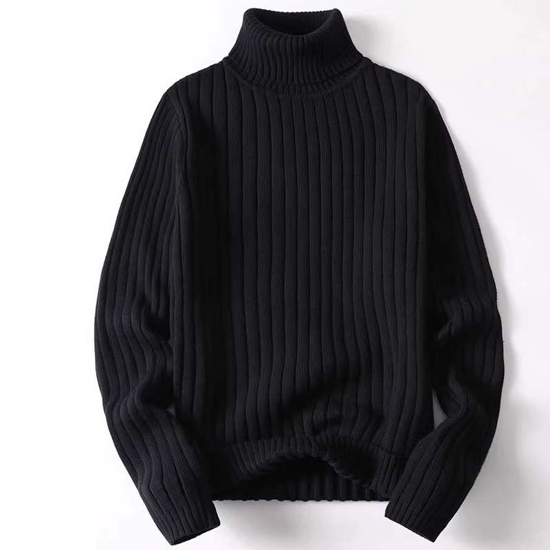 Men's cotton knitted sweater with stand-up collar