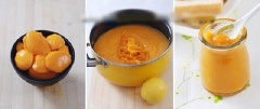 Cho xoài vào nồi, rắc thêm một ít muối và cho nhiều đường. Sau đó đảo đều tay trên bếp, vặn nhỏ lửa. Phải đảo liên tục, nếu quá khô có thể cho thêm một ít nước. Đến khi hỗn hợp xoài sánh lại thì có thể đun sôi âm ỉ chừng 10 phút.