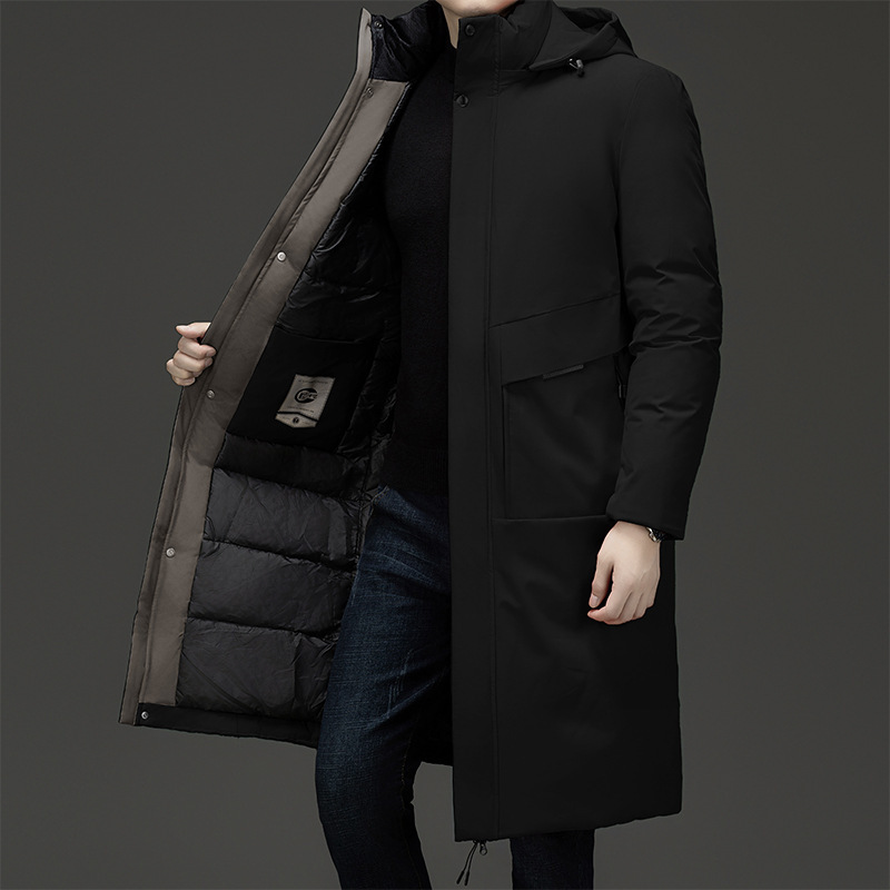 Long men's winter jacket with removable collar