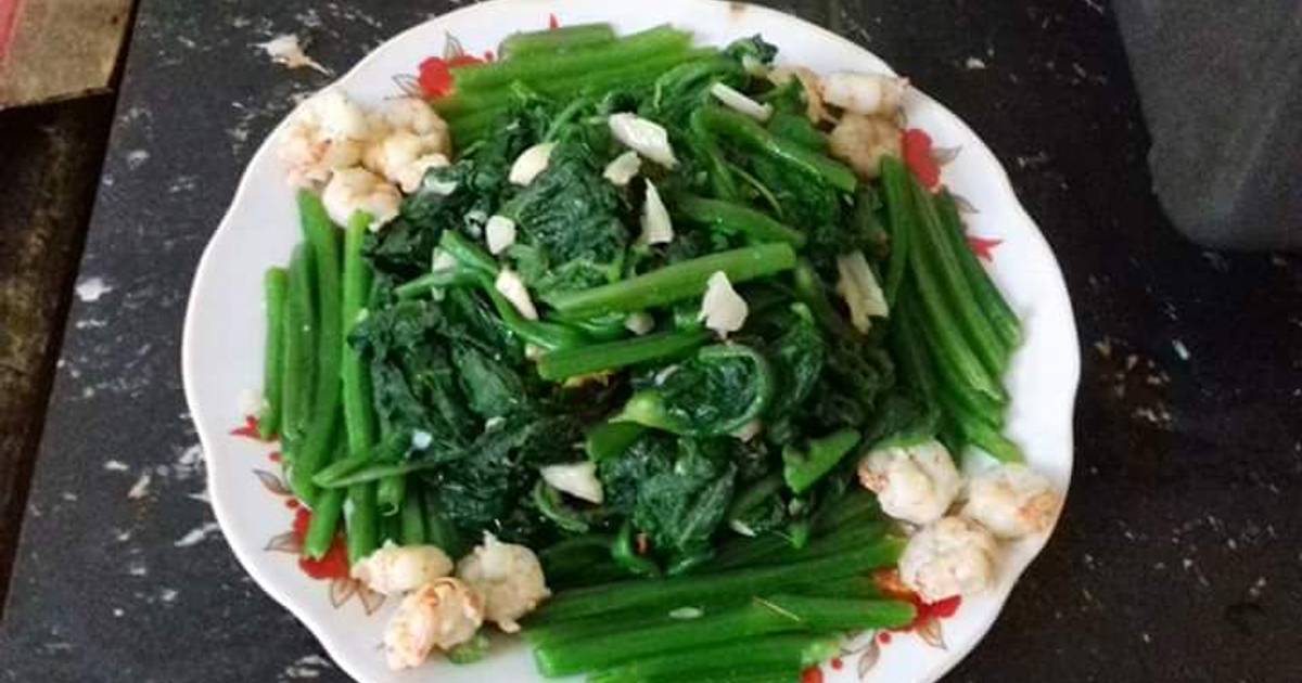 Ngọn bí xào tỏi+tôm nõn