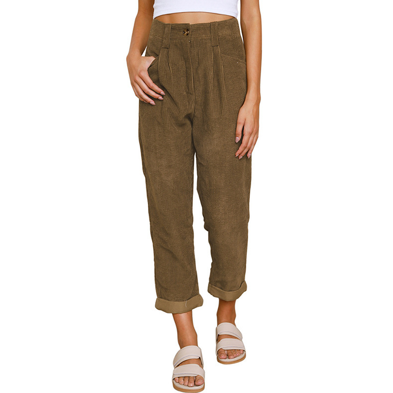 Damen-Freizeithose, Cord, hohe Taille, weiter Schnitt