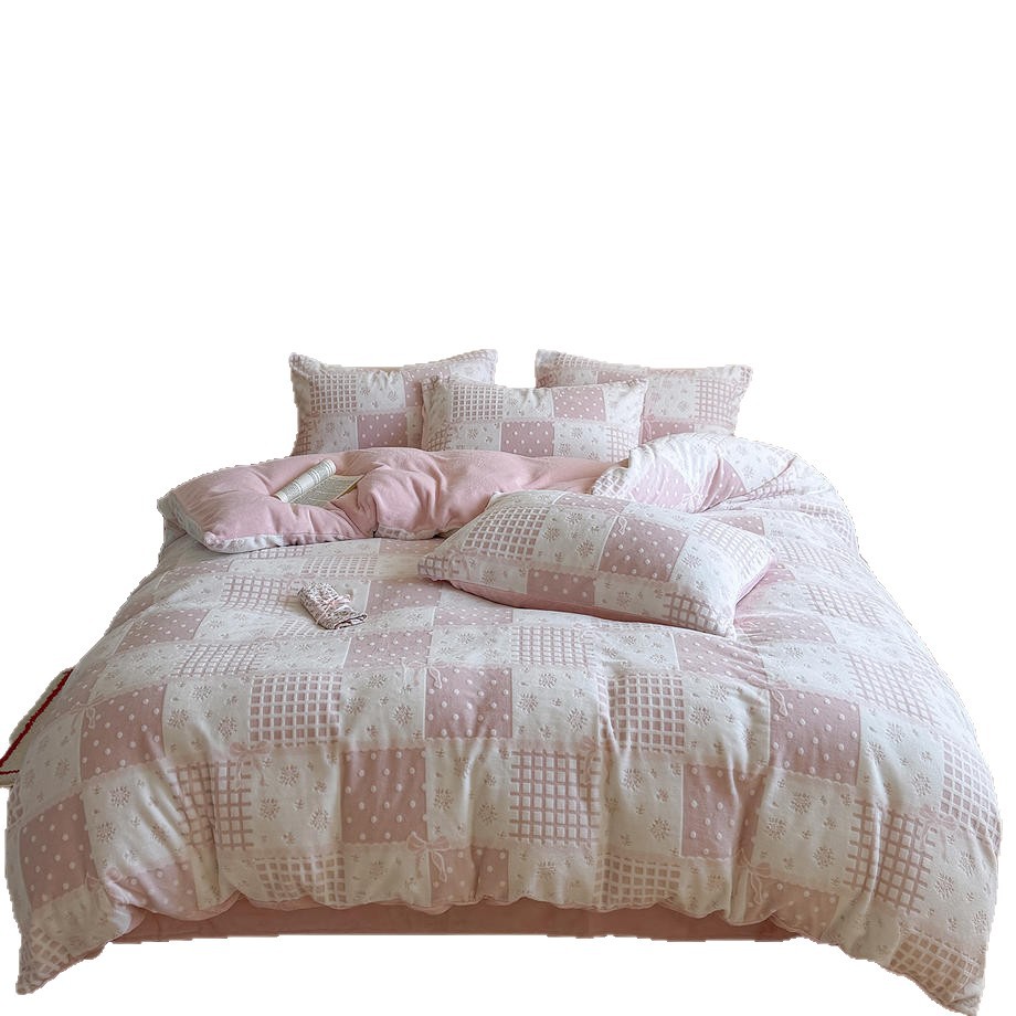 Fleece Bedding Set, 4-piece, Grid Pattern, Winter