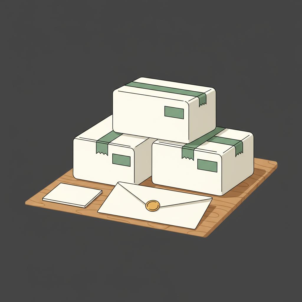 Minimalist vector scene of packaged boxes and a customer note card on a wooden desk with green accent 4aa568 and gold accent e6bb5b What does Bill Gates say about crypto?