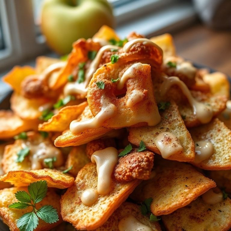 Crispy Apple Nachos with Cinnamon and Tahini Drizzle – Easy Homemade Snack finished