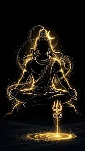 Abstract Silhouette of Lord Shiva in Glowing Gold Light Particles