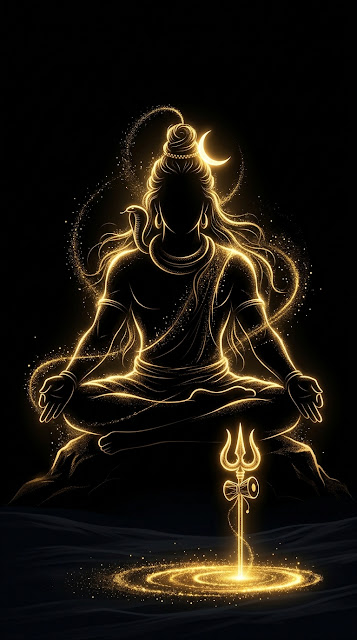 Abstract Silhouette of Lord Shiva in Glowing Gold Light Particles - Free mobile Wallpaper
