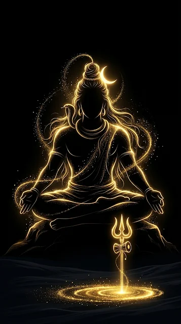 Abstract Silhouette of Lord Shiva in Glowing Gold Light Particles