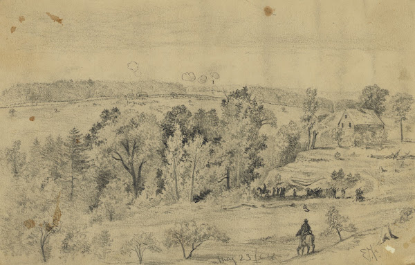 Battle of the North Anna from the hill above Jerico Ford showing Confederate lin