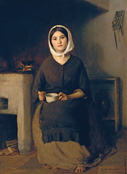 Sitzende Frau in einer Bauernküche before 1860