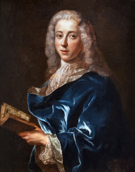 Portrait dun homme au manteau bleu tenant un livre