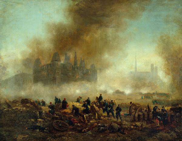 LHôtel de Ville incendié assailli par les troupes de Versailles 1871