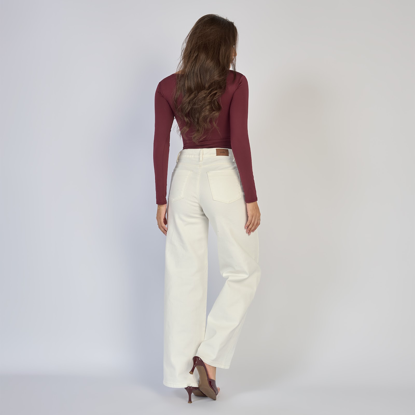 Jean dama wide leg tiro alto licrado, color Ivory - Vista 3