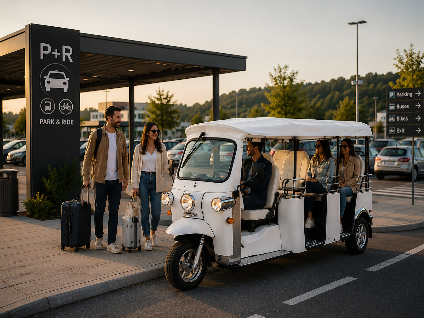 Electric passenger eTuk demonstrating a park-and-ride connection concept