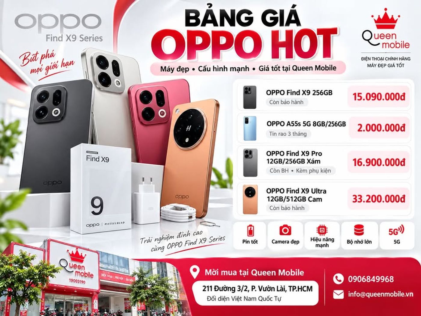 OPPO FIND X9 SERIES GIÁ ĐẸP – MÁY NGON, CẤU HÌNH MẠNH, MUA NGAY TẠI QUEEN MOBILE...