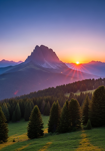 Majestic Mountain Forest Sunset