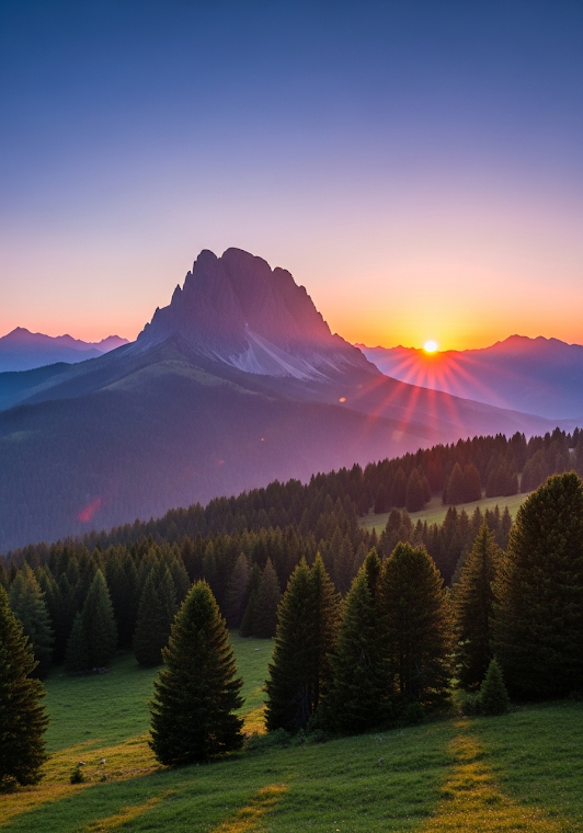 Majestic Mountain Forest Sunset