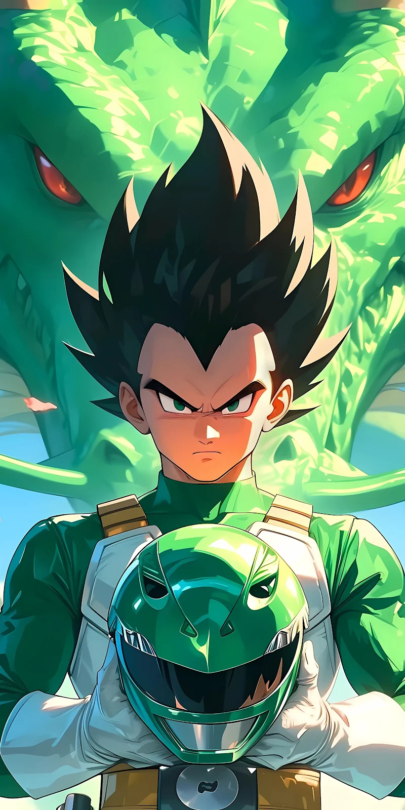 Vegeta, Dragonball, Power Rangers, Green Ranger 2K iPhone Wallpaper Background (2048x4096)