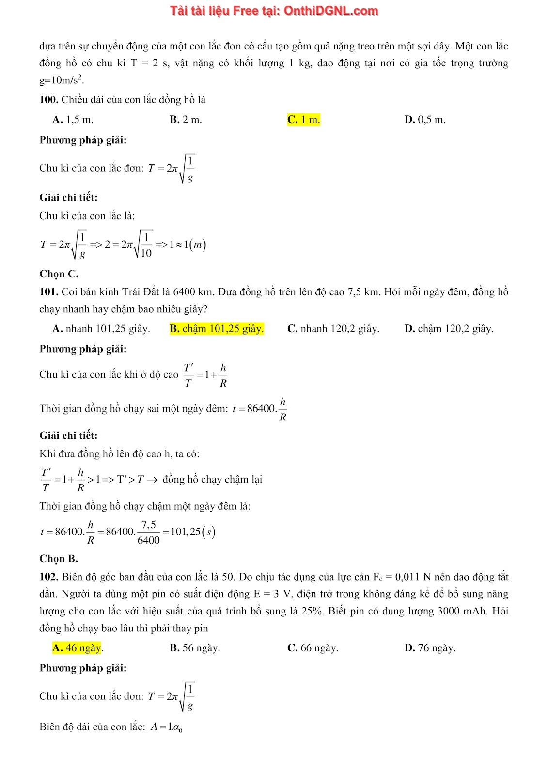300 bài tập môn Vật Lý - Ôn thi ĐGNL ĐHQG TPHCM Phần 30