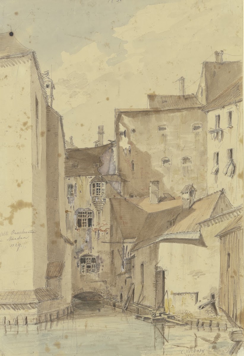 Die Roßschwemme am Viktualienmarkt in München 1829