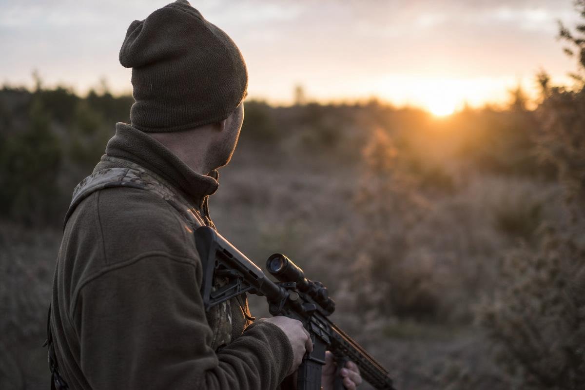 First light coyote hunting stand setup in Denison