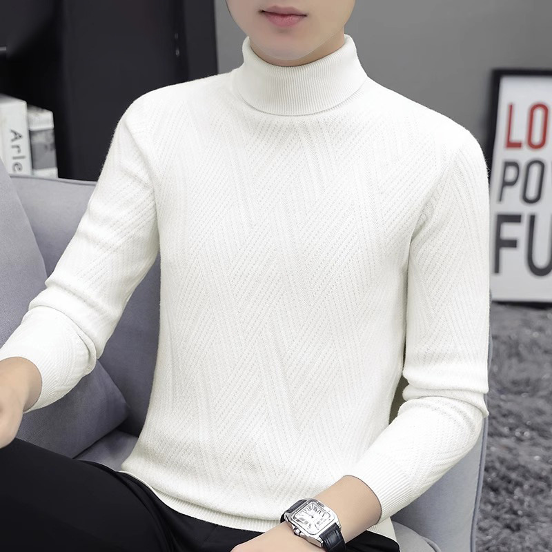 Men's knitted sweater with cable pattern and turtleneck