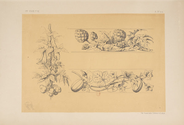 Frises et trophée à sujets réalistes légumes 1866