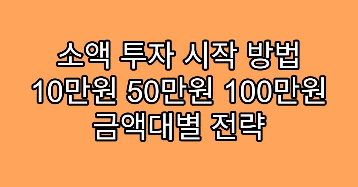 소액 투자 시작 방법 10만원 50만원 100만원 금액대별 전략