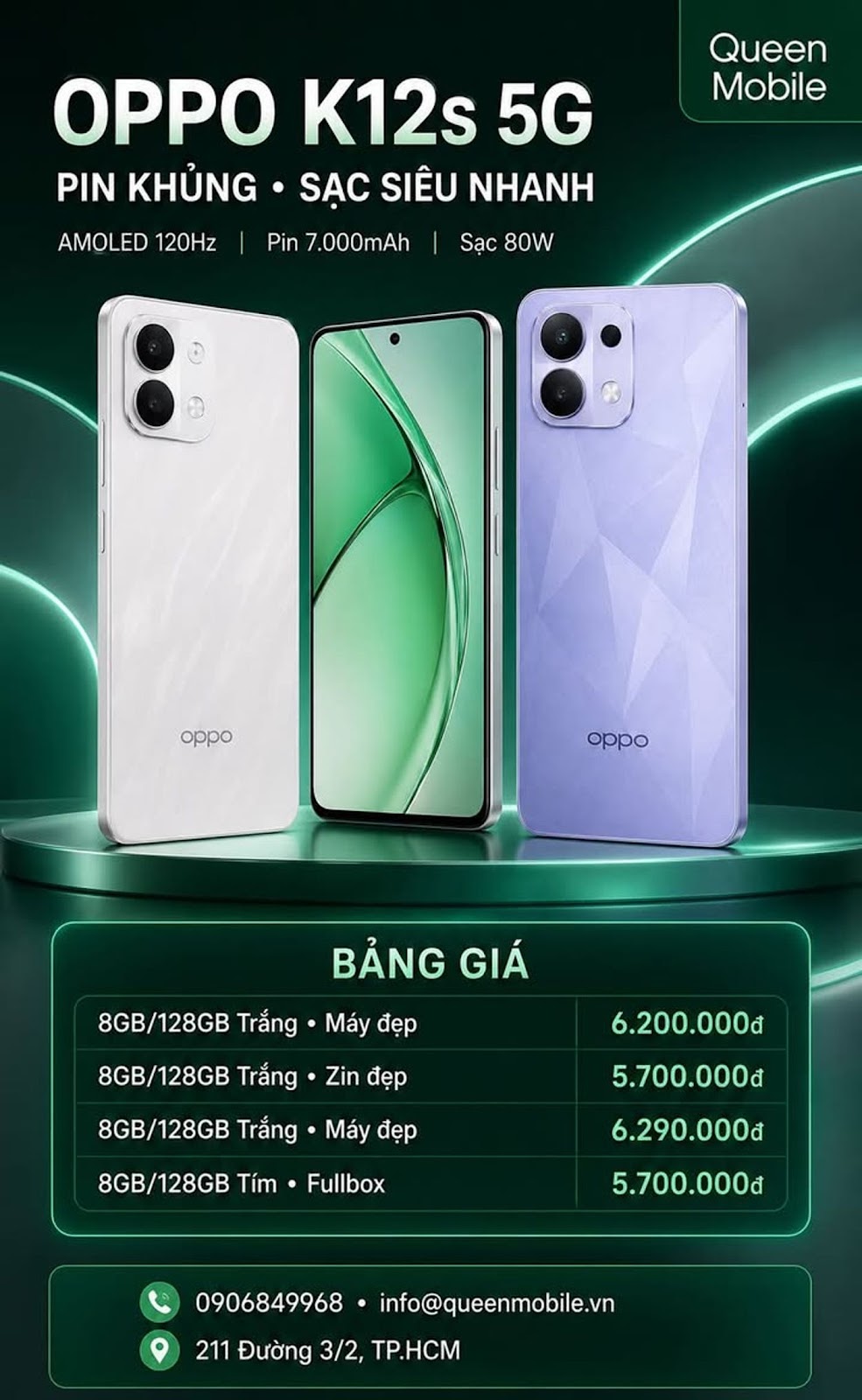OPPO K12s 5G pin 7.000mAh, màn OLED 120Hz, giá cực hấp dẫn 

Pin lớn 7.000mAh, s...