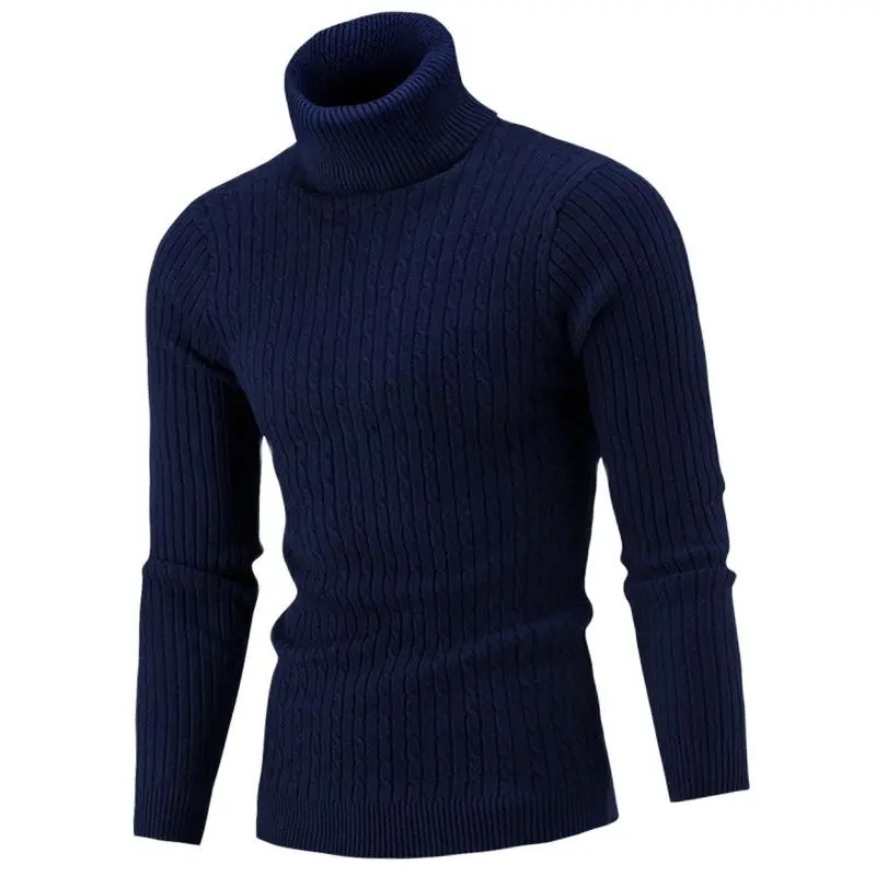 Men's knitted sweater with turtleneck and cable pattern