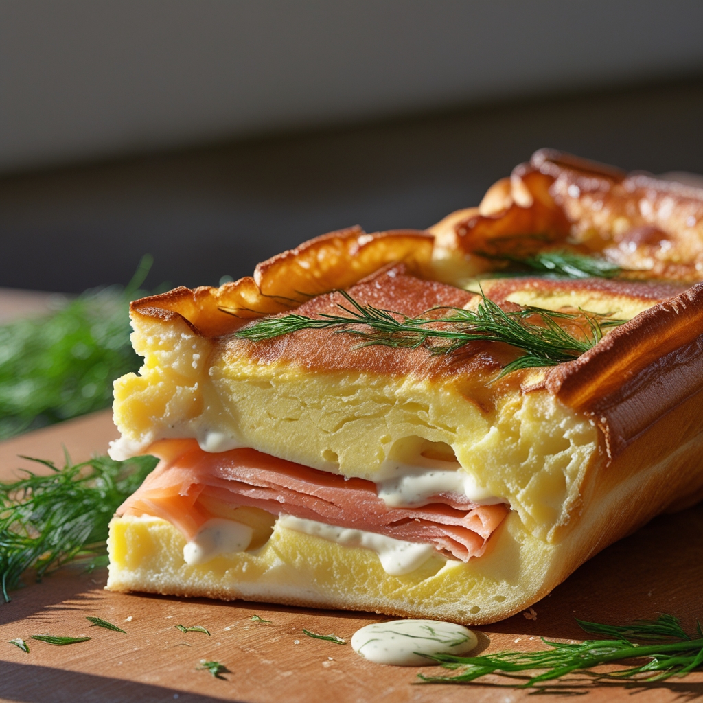 Final Smoked Salmon Cottage Cheese Dutch Baby with Lemon-Dill Crème