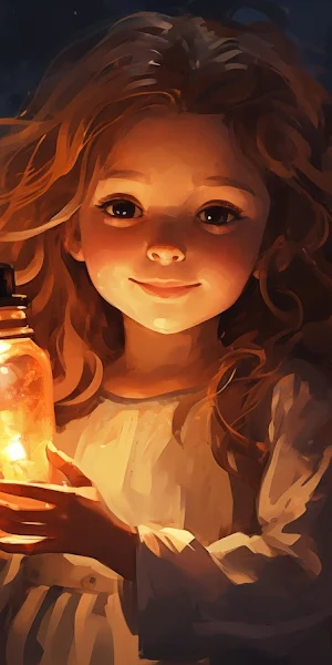 Illustration, Stars, Curly Hair, Glass Bottle, Smiling 5K Wallpaper Background