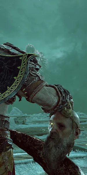 Kratos And Mimir On The Ice 4K Wallpaper Background