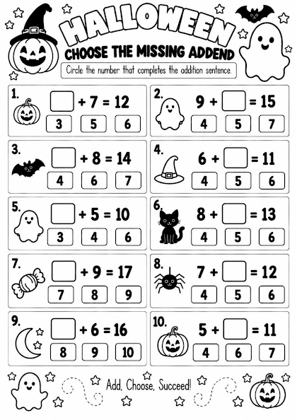 Halloween Choose the Missing Addend