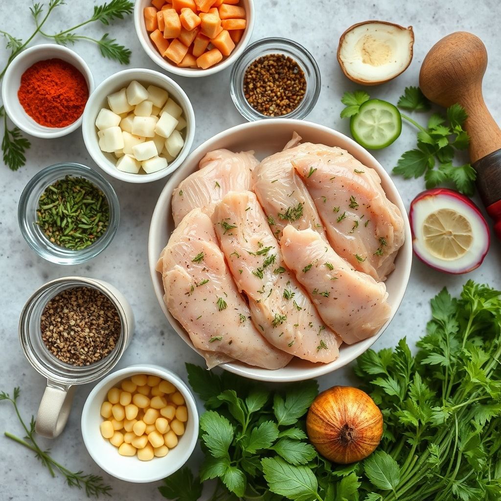 Ingredients for High-Protein Dill Pickle Chicken Salad: Easy, Creamy, High-Protein Dinner