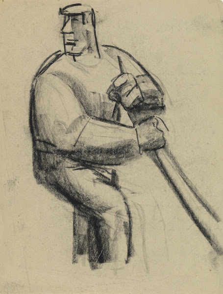 Studieblad met man met stok in de hand 20th century