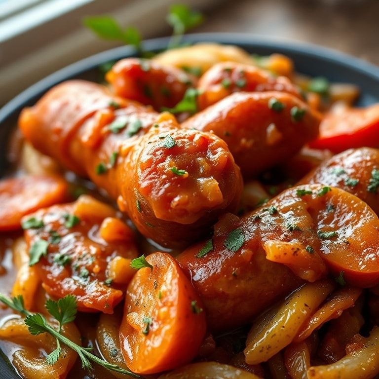 Slow Cooker Italian Sausage with Peppers and Onions Recipe – Easy One‑Pot Family Dinner finished