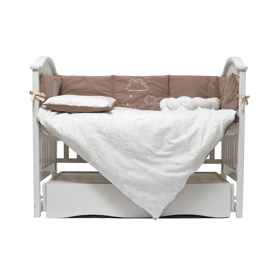 Постельный комплект в детскую кровать 7 эл Twins Fluffy Puffy Mocca бежевый темный