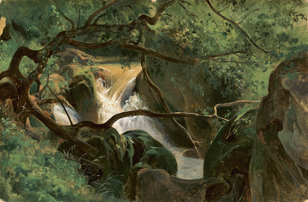 Forest Interior with a Waterfall 1825 1830