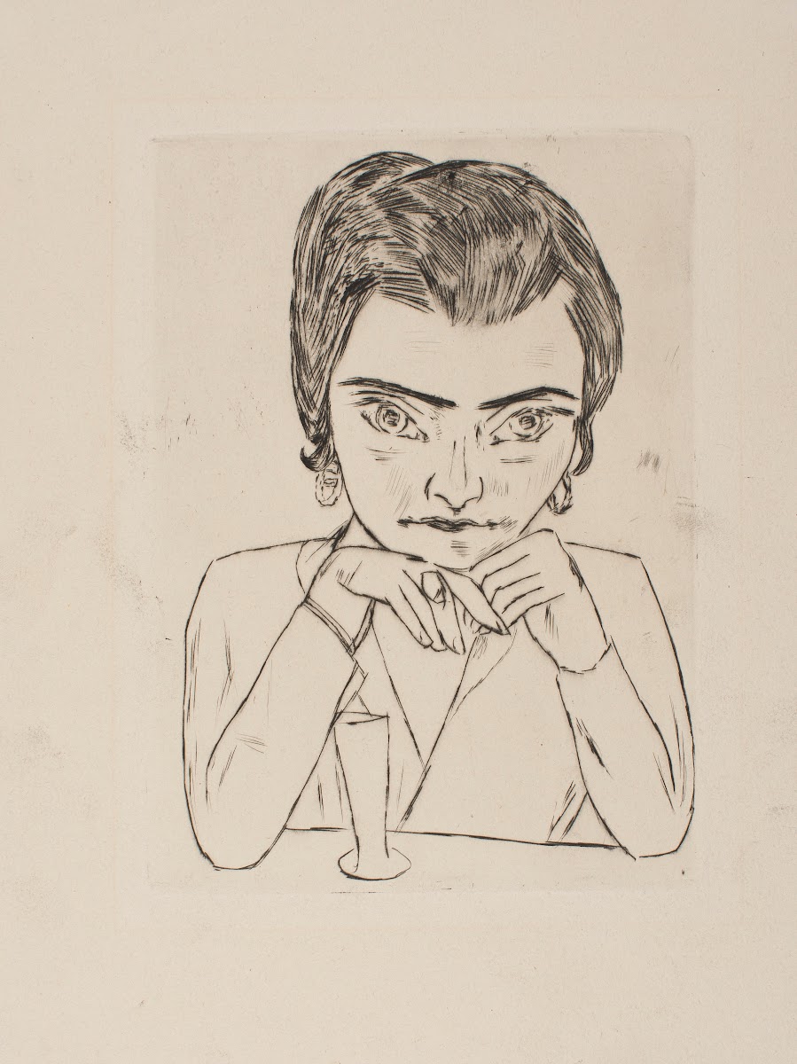 Portrait of Naila leaning on her Arms with Glass 1923