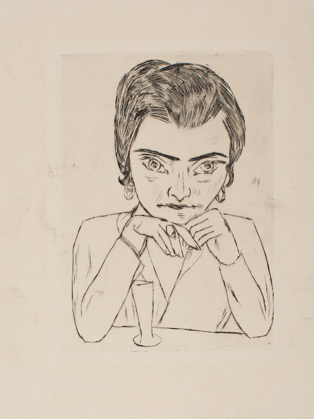 Portrait of Naila leaning on her Arms with Glass 1923