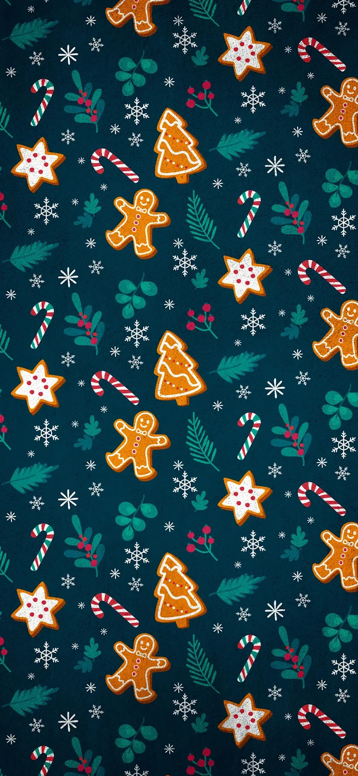 Festive Christmas Cookie Pattern - Digital Illustration Full HD iPhone Wallpaper (1134x2456)