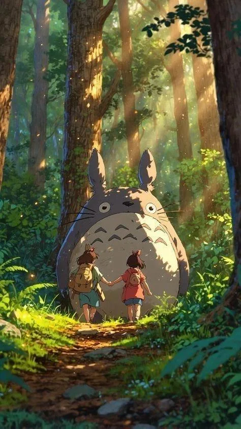 My Neighbor Totoro Forest Walk - Digital Anime Illustration iPhone Wallpaper (474x843)