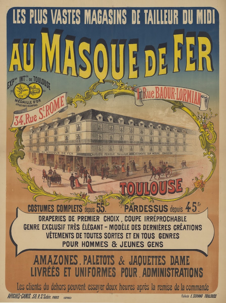 Les plus vastes magasins de tailleur du midi Au masque de fer 1892