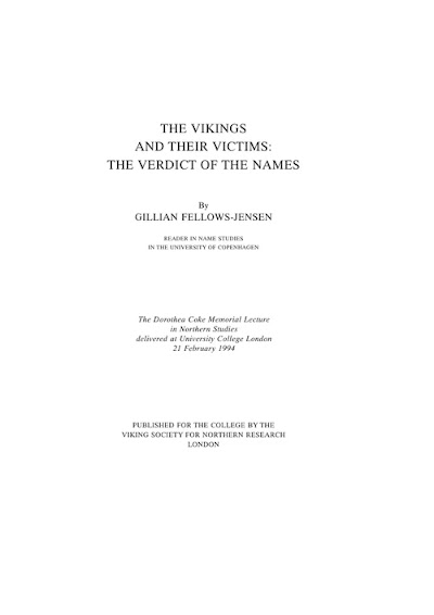 The Vikings and their Victims. The Verdict of the Names
