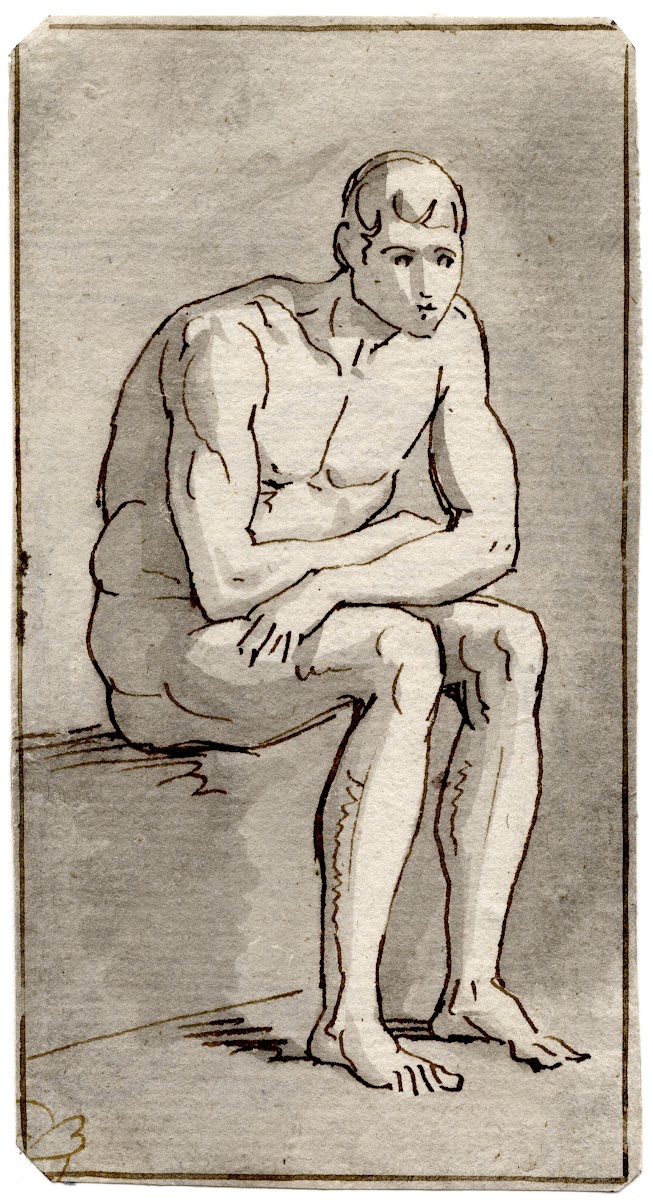 Zittende man naaktfiguur
