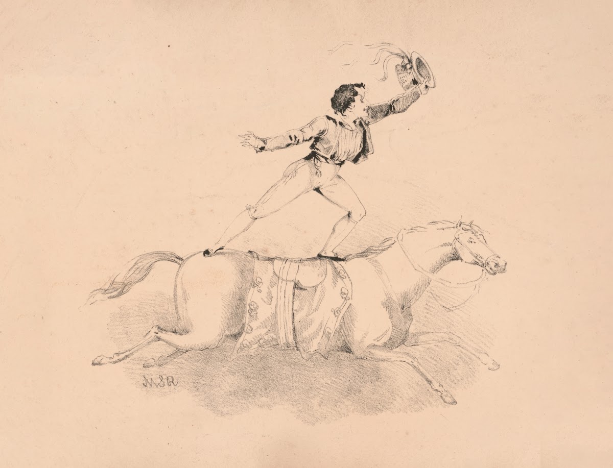 Adolphe Franconi standing on the back of a horse 1820 1827