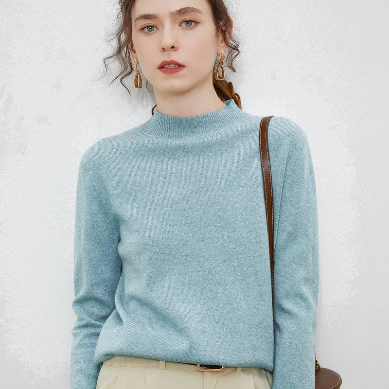 Women's Wool Sweater, Stand-up Collar, Ribbed Knit, Loose Fit