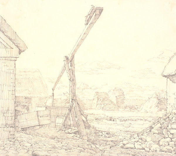 Brøndvippe i en bondegård solskin 1835